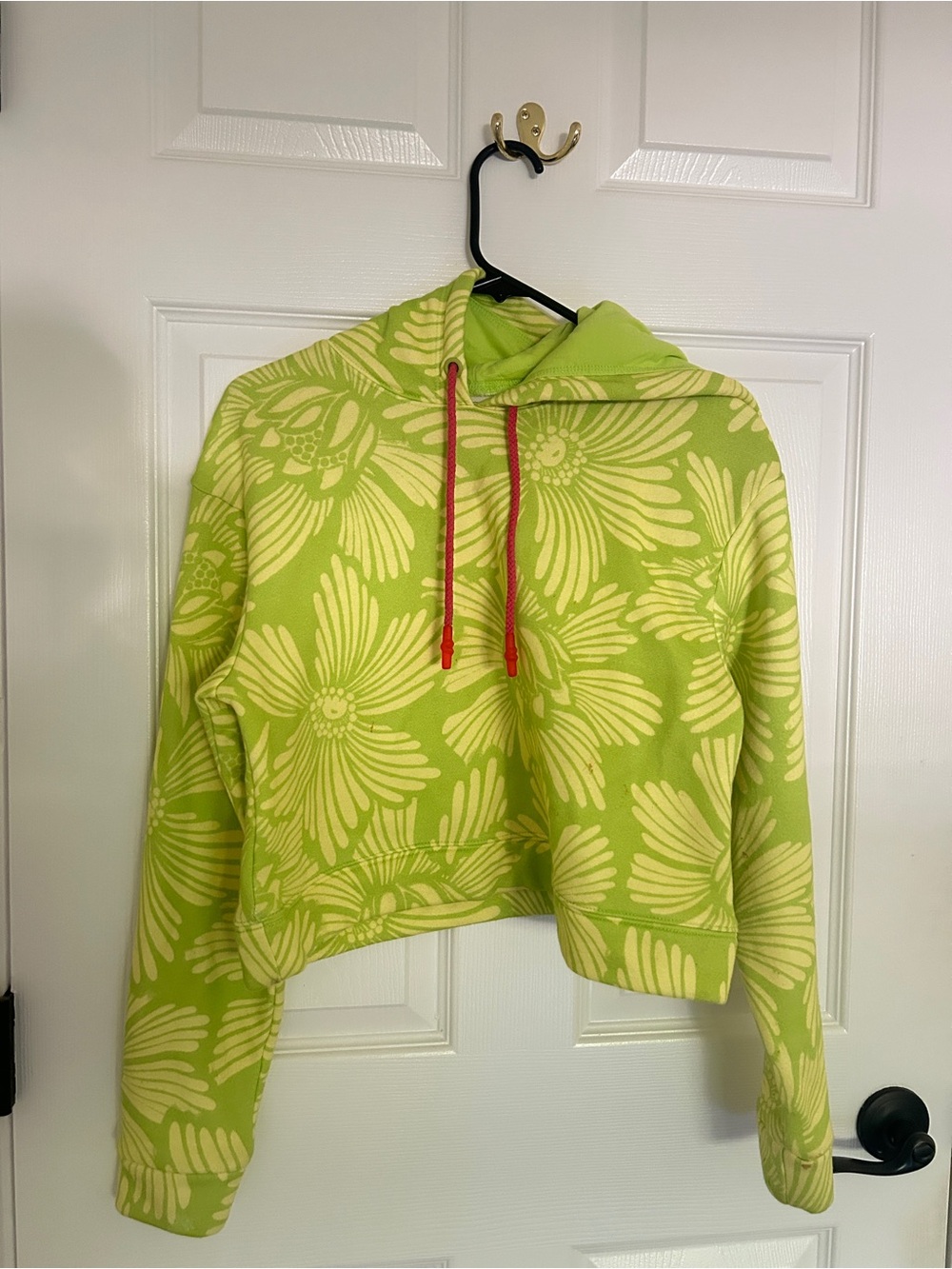 Anthropologie Lime Green Floral Cropped Hoodie